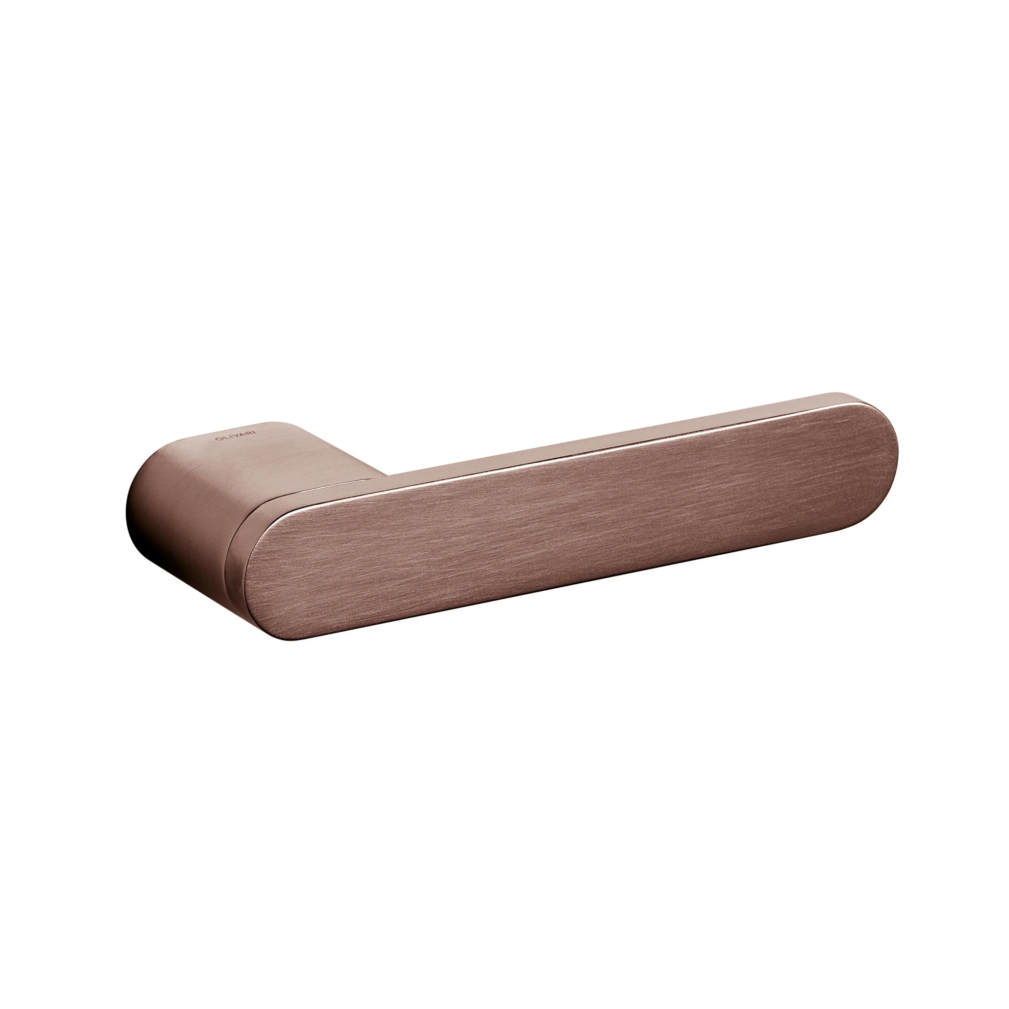 Matte bronze brushed metal modern door handle with a rounded rectangular shape.